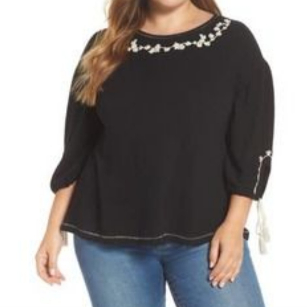Caslon baby terry knit top, embroidered